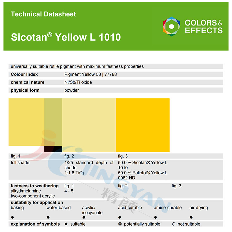  BASF Sicotan Yellow L1010(P.Y.53) 巴斯夫颜料L1010黄 金红石型铬镍钛无机颜料